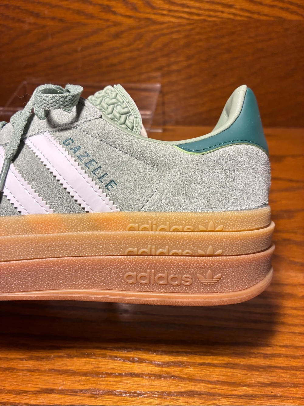Adidas Gazelle Bold Suede Platform Gum Sole Sneakers Sage Green Women’s 6.5 - Picture 13 of 16